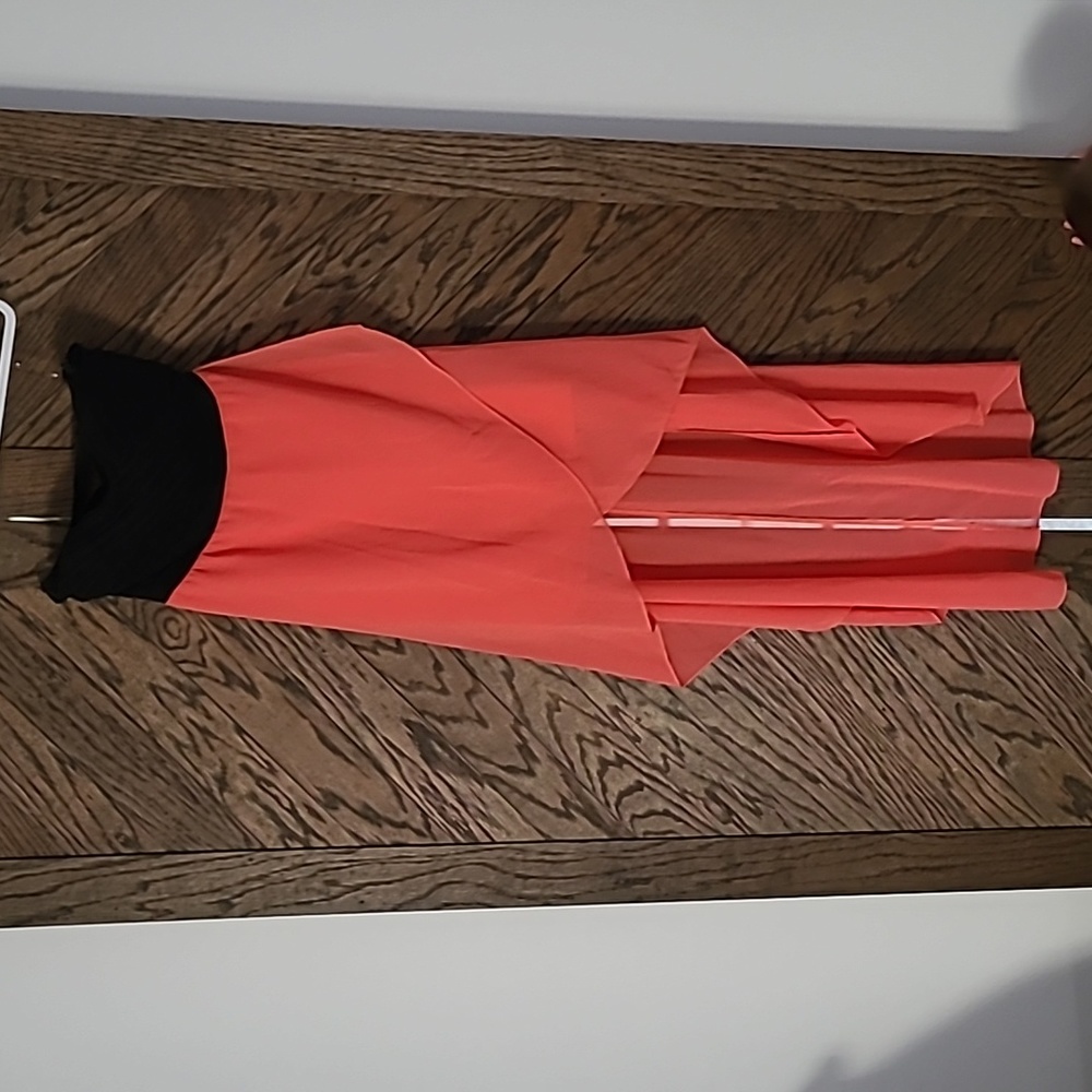 Daily Look High-low dress. Black and coral criss cross back dress size M